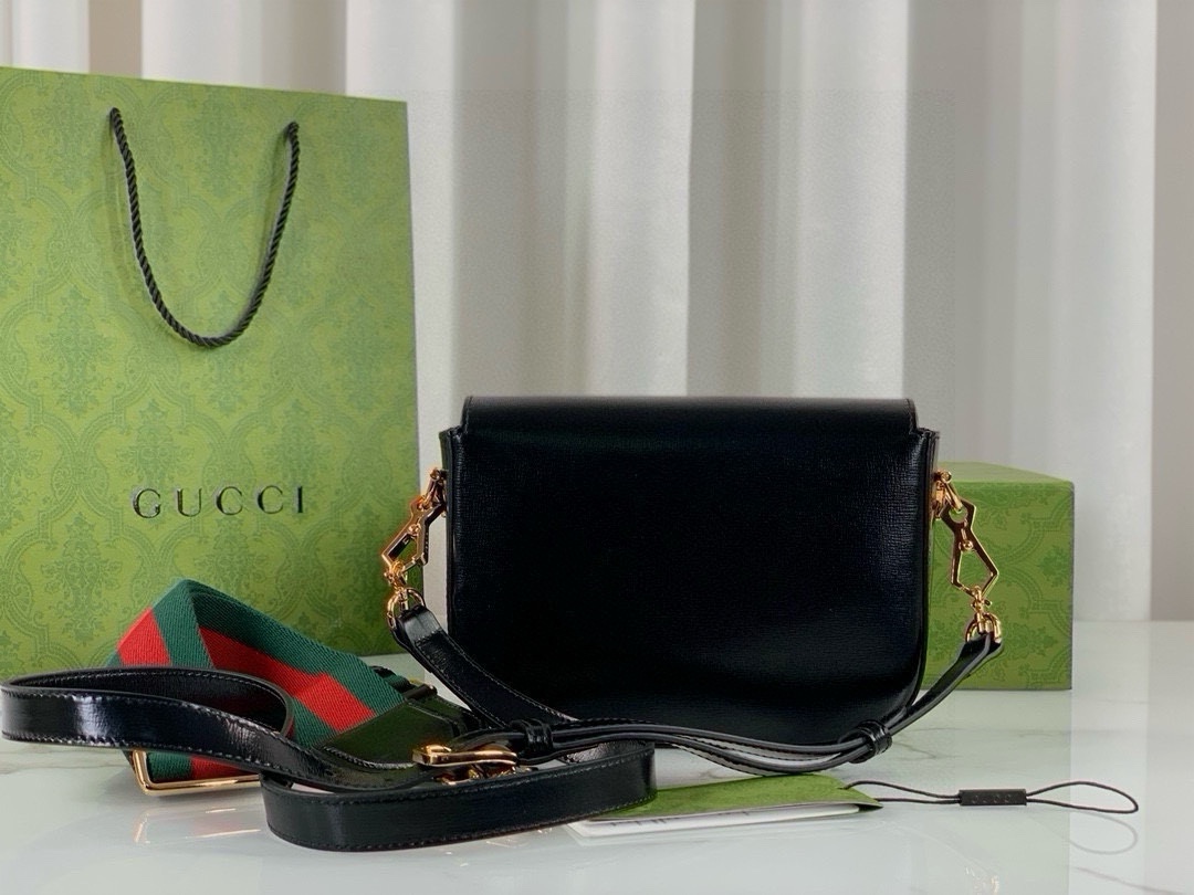 Gucci Horsebit 1955 Series Saddle Bag Mini Handbag Black Leather